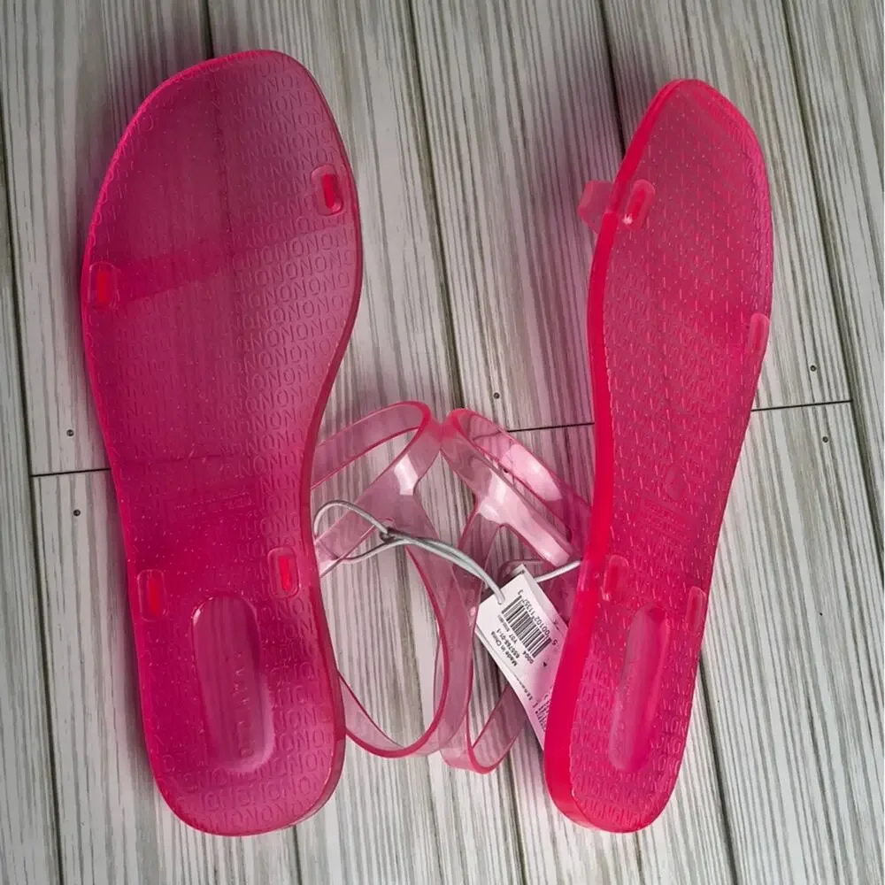 Old Navy Girl's Jelly  Neon Pink Ankle Strap Flat Summer Sandals Sz 4
